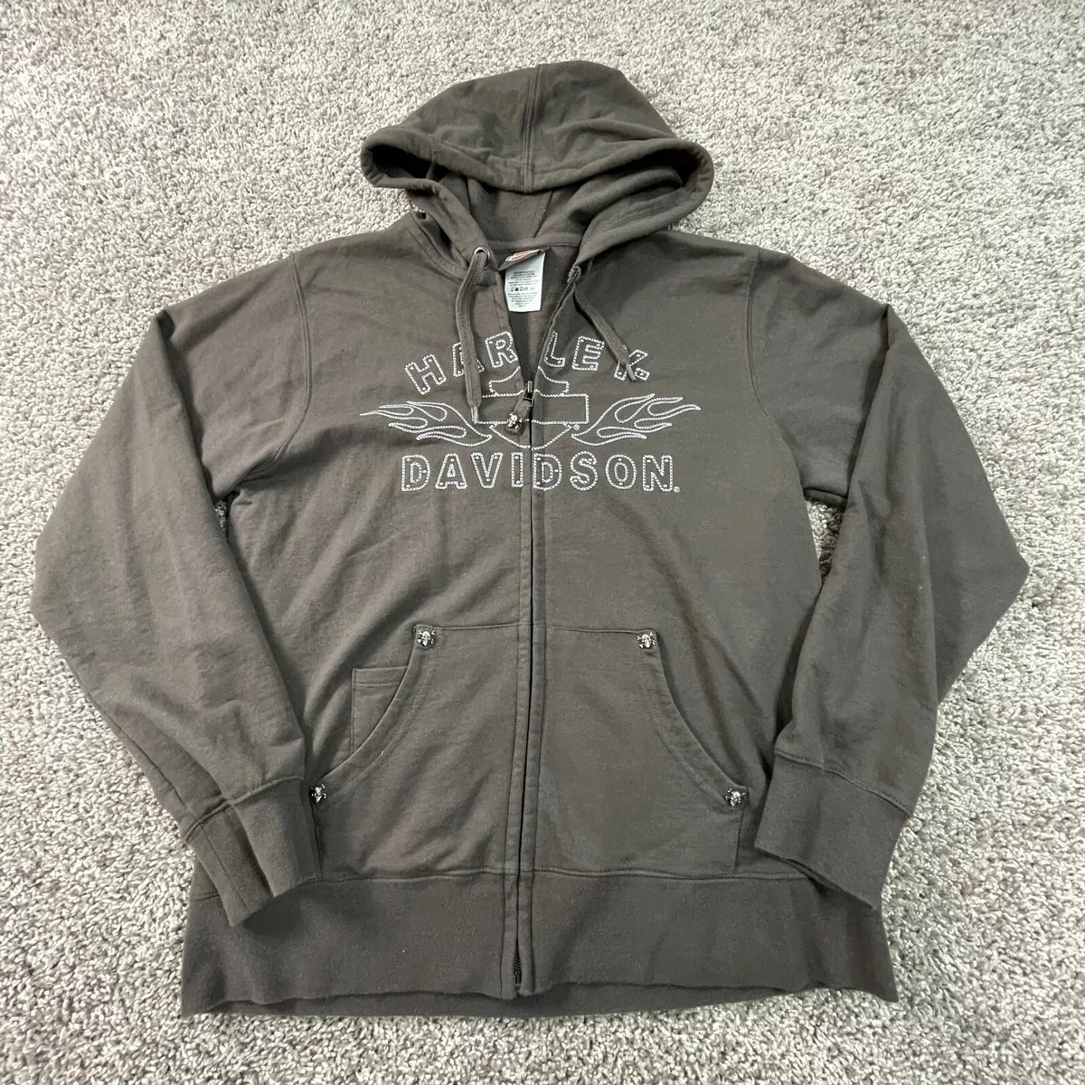 Harley Davidson Sweater Women Medium Gray Zip Motorcycle Sweatshirt Ladies