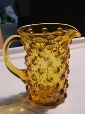 Fenton (?) Amber Yellow Hobnail Small Pitcher Creamer 4"