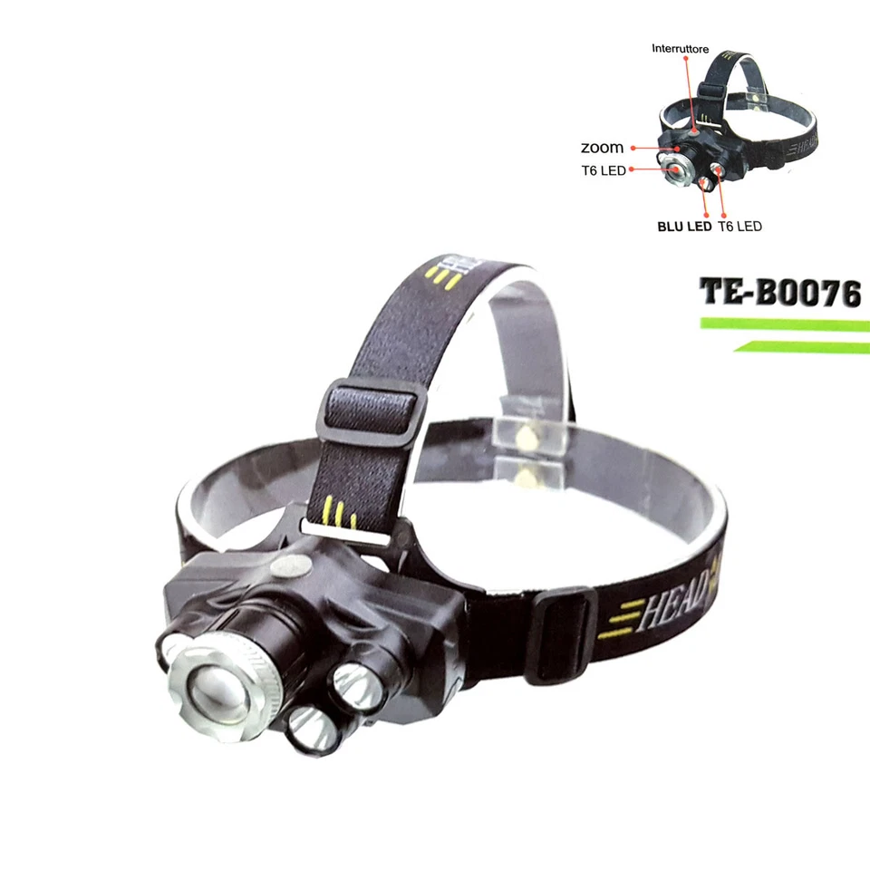 Antorcha Frontal Cabeza Recargable LED Cob Luz Blanca Azul Zoom Cree T6 TE-B0076 - Imagen 2 de 4