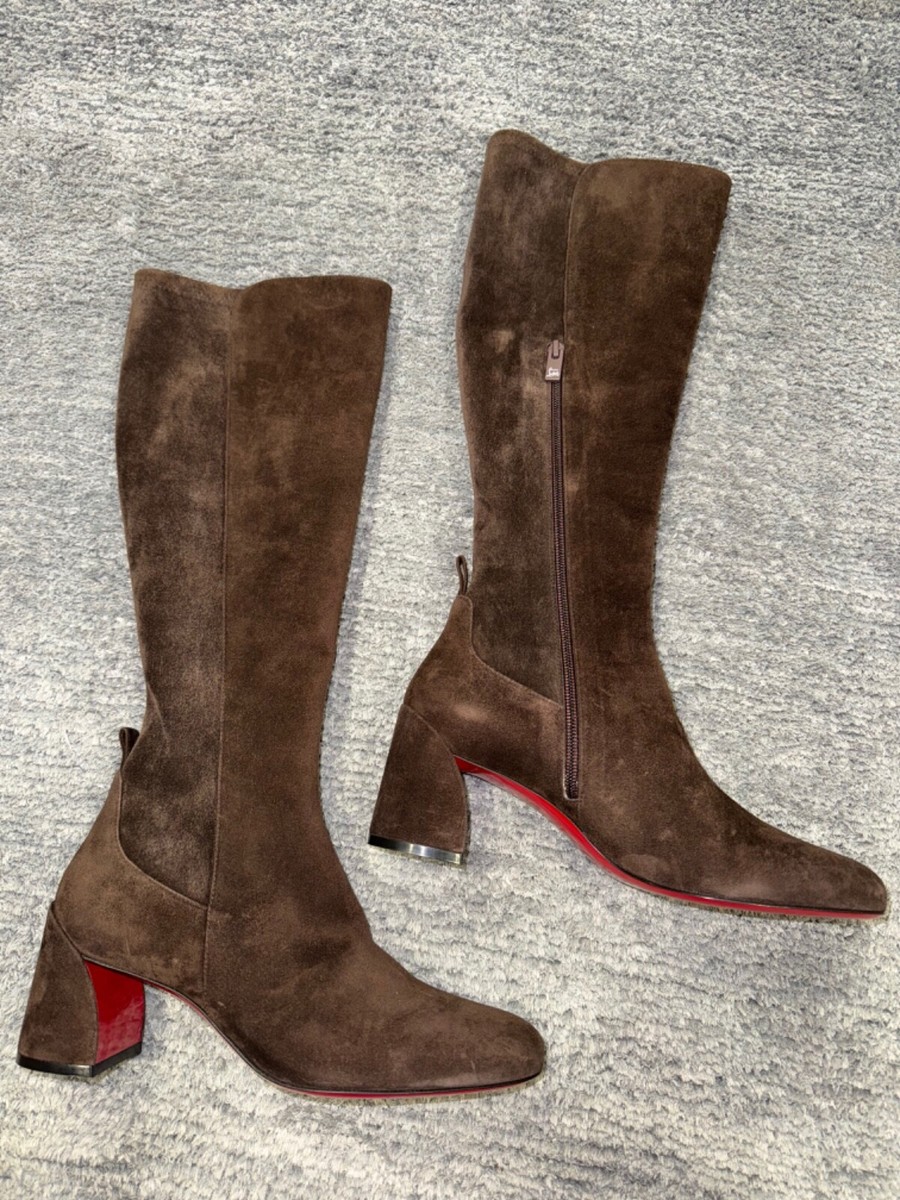 Christian Louboutin Jane Botta 55 Cosme Dark Brown Suede Knee High