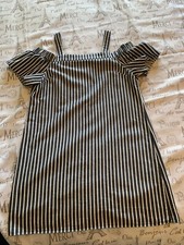 Nine West Women Dress Size 10 Blue White Striped Off Shoulders Short Sleeve