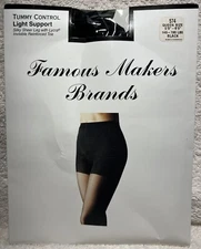 Famous Makers Brands Tummy Control Light Support Black Pantyhose Queen Size