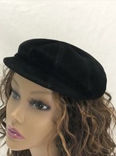 Vtg Women's Hat Newsboy Black Velour Velvet Structured Beret Cap 20s 30s 40s 60s