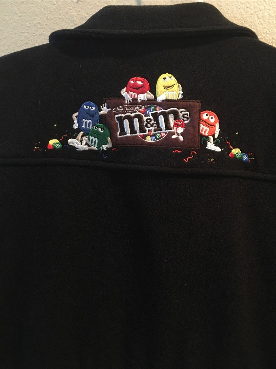 Embroidered M&M Candy Figures on Black Jacket Full Zip Size L