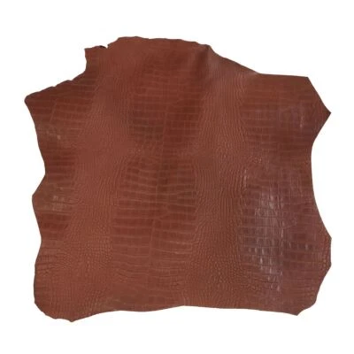 Peau entière de cuir de basane FRANCE imitation Crocodile - ANILINE - MARRON BRI - Photo 1/4