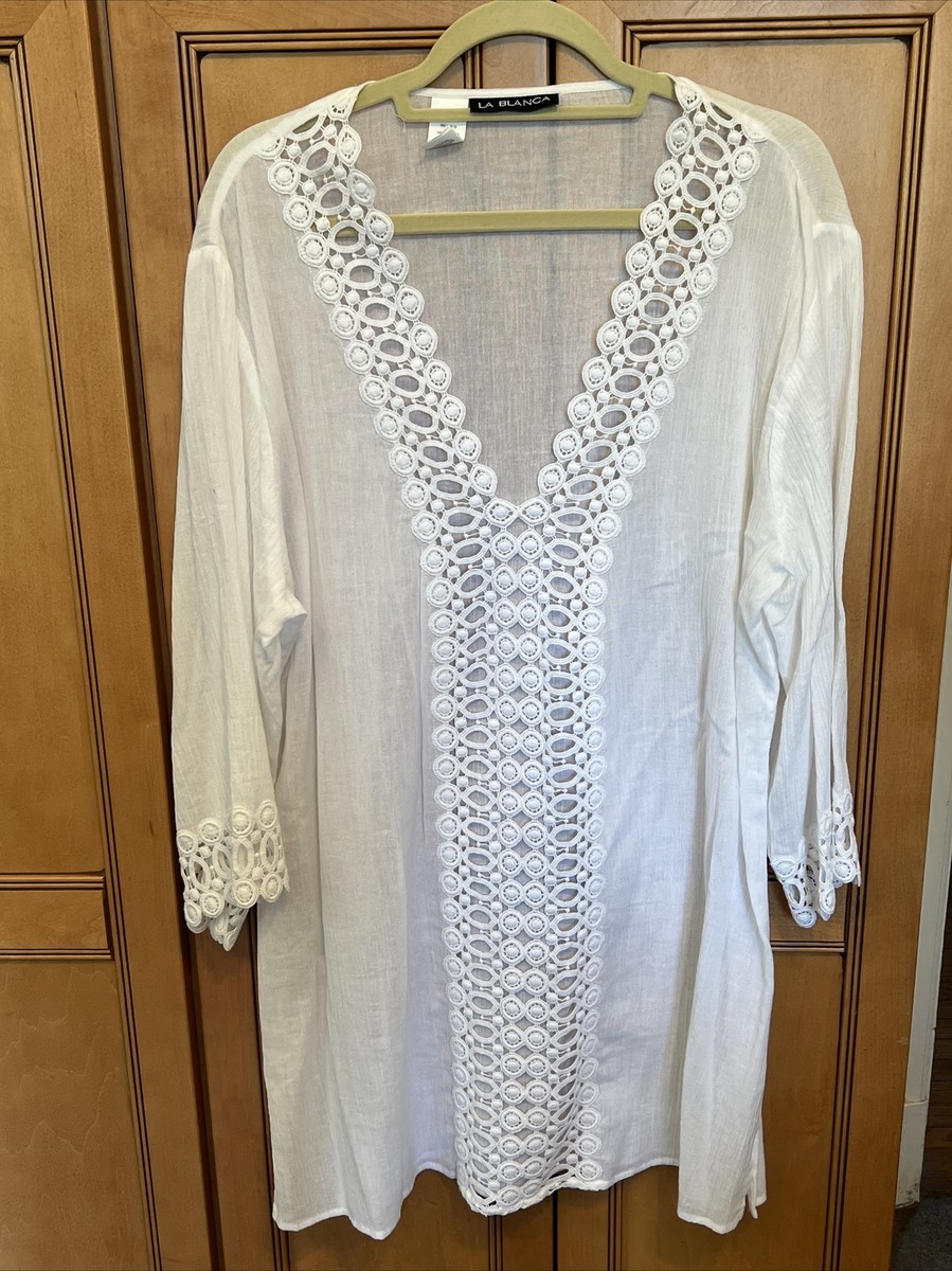 Dress White Solitaire Swim Cover Up White Cotton Gauze La Blanca Tunic  Cover Up La Blanca Dress Womens L