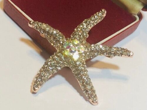 Vintage Art Deco Style Aurora Borealis Crystal Starfish Brooch Shawl Pin - Picture 7 of 13