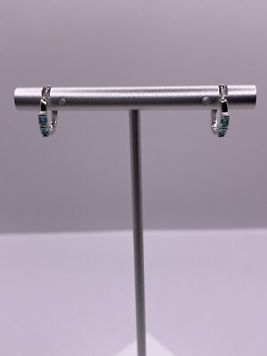 Hoop Sterling Silver Earring 2 Green CZ Baguette Style