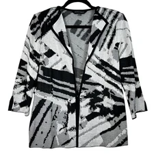 Ming Wang Women's White Black Printed Open Front Cardigan Sweater Size Small