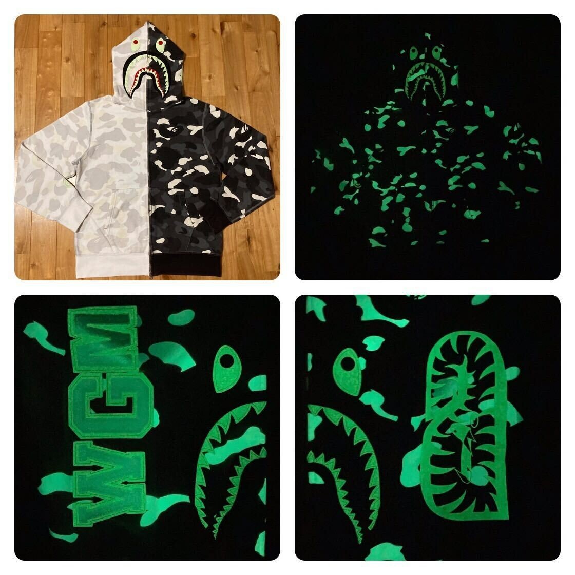 Glow in the dark BAPE City camo shark full zip hoodie A Bathing