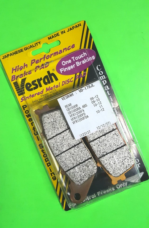 ✅ Pastillas de freno traseras HH HONDA CB 1000 R 2013 sinterizadas 06435MFN originales Vesrah Foto 3 de 4