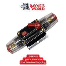 60 Amp Inline Waterproof Circuit Breaker Auto/Marine/Solar Manual Reset 12V-48V