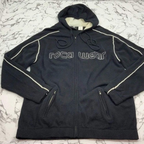 Men's Rocawear Black | Off White Hooded Full Zip Sweater NWT - Picture 3 of 3