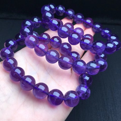 1PC Natural purple Amethyst Smooth Round Stretch Bracelet 12mm - Picture 2 of 6