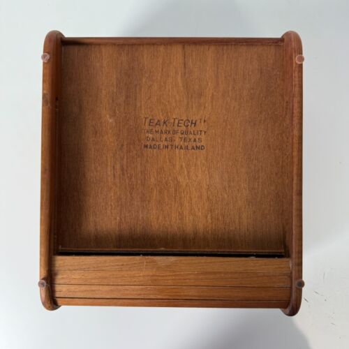 Vintage MCM Teak Tech Tambour Roll Top Wood Storage Box Cassette Storage - Picture 6 of 7