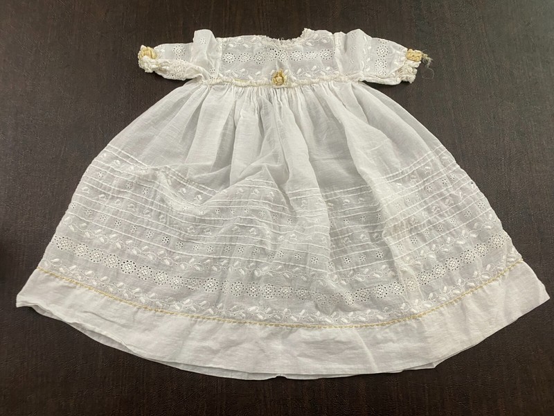 Vintage Baby Girl Handmade Lawn Dress Eyelet Embroidery Ribbon Trim Whitework