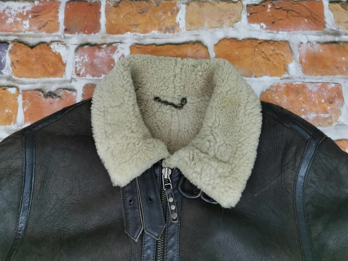 Chevignon Lambskin B3 Pilot s Vintage Leather Shearling Navy Size