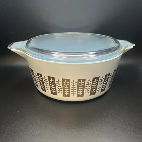 Pyrex Delphite Blue & Gold Leaf Casserole Dish + Lid Promotional Gourmet 475 B C