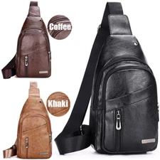 Mens Backpack Leather Sling Bag Chest Shoulder Fanny Pack Crossbody Sport Travel