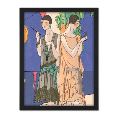 Taste Beauty Women Leaves Smoking 1926 Painting Framed Wall Art Print 18X24 In
