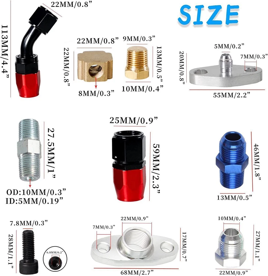 Oil Feed Line+10AN Oil Drain Return Fitting Kit For Turbo T3 T4 T6 GT45 T04E T66 Foto 4 de 4