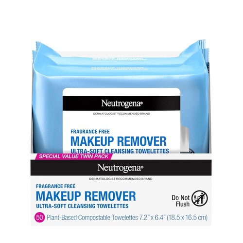 Neutrogena Fragrance Free Makeup Remover Wipes Alcohol-Free Twin Pack 2 x 25 ct
