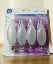 4 PK GE Soft White Candelabra Baseball 25 Watt Incandscent