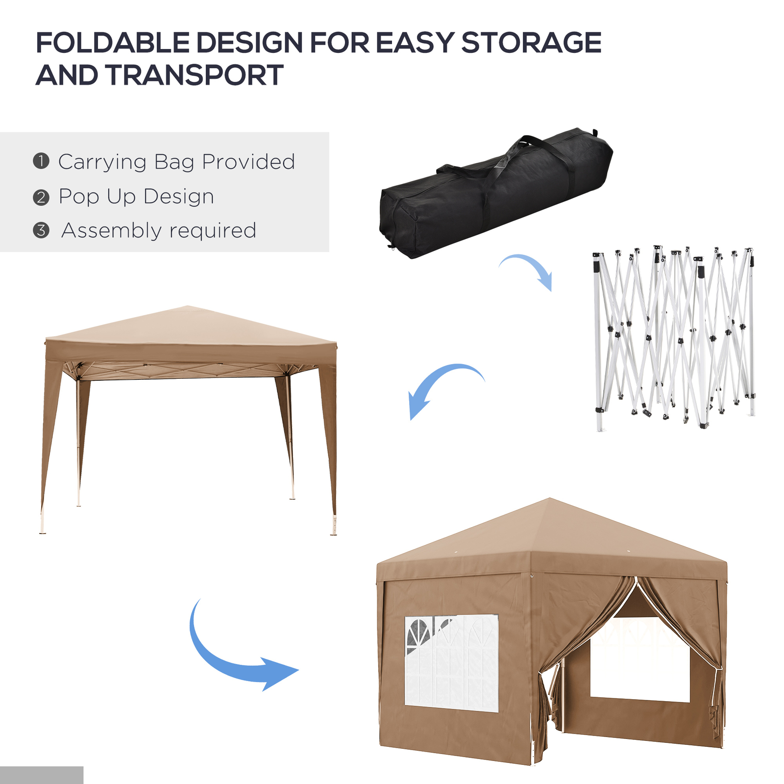 Outsunny 3x3 m Pop Up Gazebo Party Tent Canopy Marquee with Storage Bag