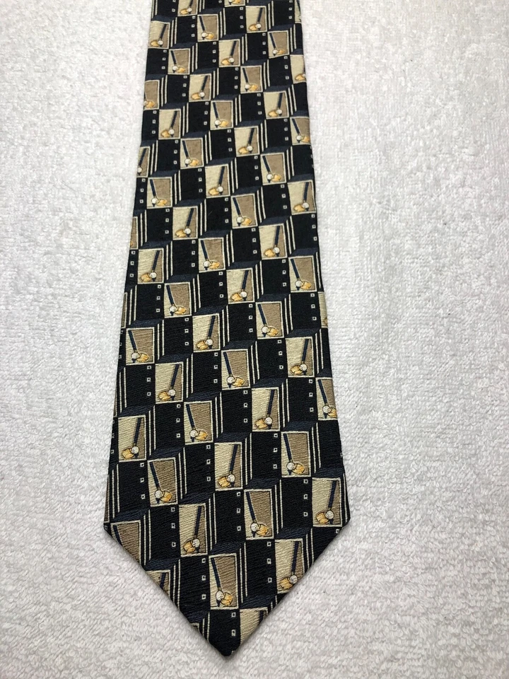 Gravata masculina NICKLAUS CINZA DOURADO PRETO COM TEMA DE GOLFE 3,75 X 58 - Imagem 2 de 4