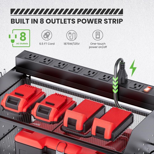 TRZZ Power Tool Organizer Wall Mount, 5-Layer Charging Station with 8 Outlets, 6 - Picture 2 of 7