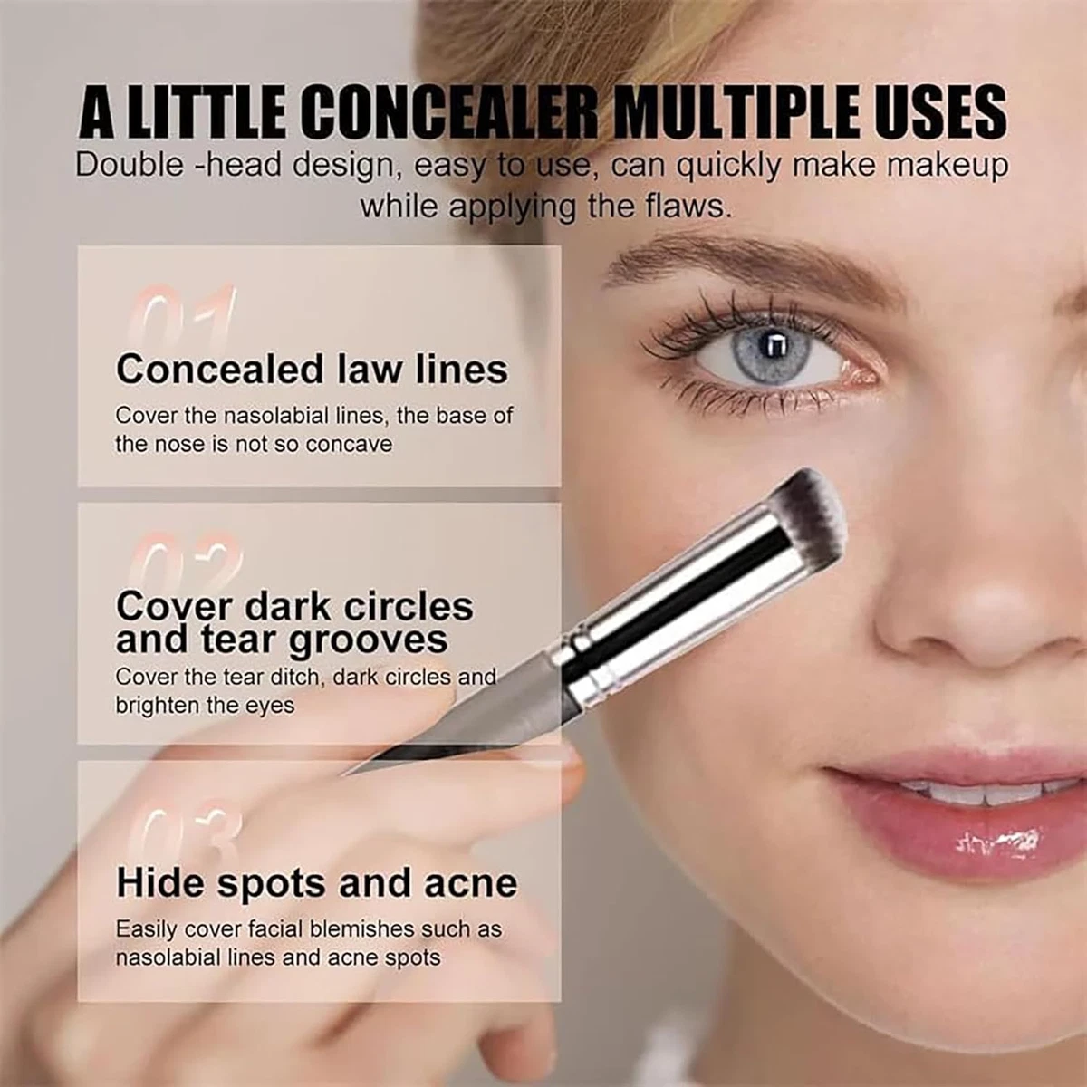 Luminance under Eye Brightener,Under Eye Corrector Pink with Brush,Cream Conceal