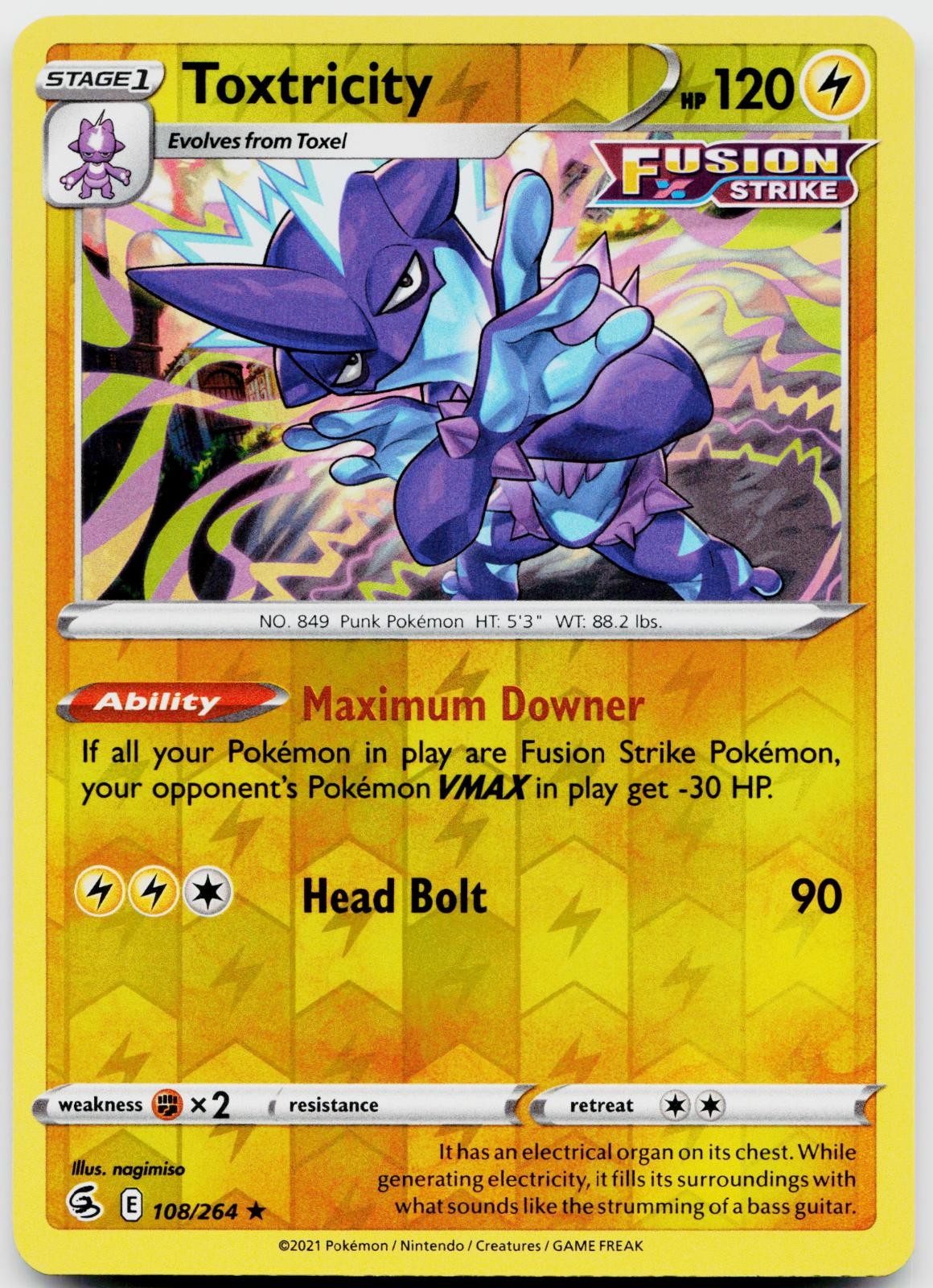 TOXTRICITY 108/264 R FUSION STRIKE POKEMON REVERSE HOLO NEAR MINT