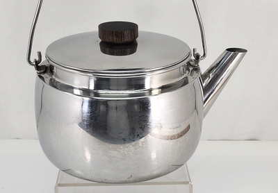 Vintage Farberware Stainless Steel 3qt Teapot Tea Kettle~Wood