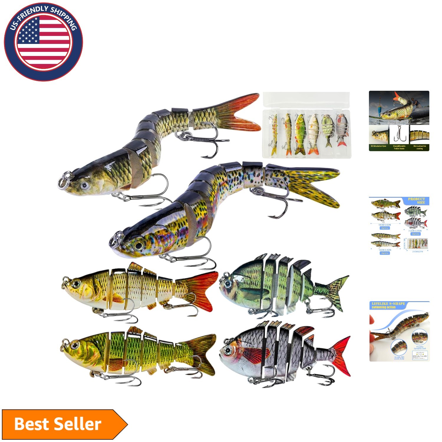 5 piece set multi-jointed swim fishing lure Flying Fish Jointed Swimbait Lures Glide Baits Variety Multi Jointed mini grasshopper Multi-Jointed Swimbait Fishing Lures Kit