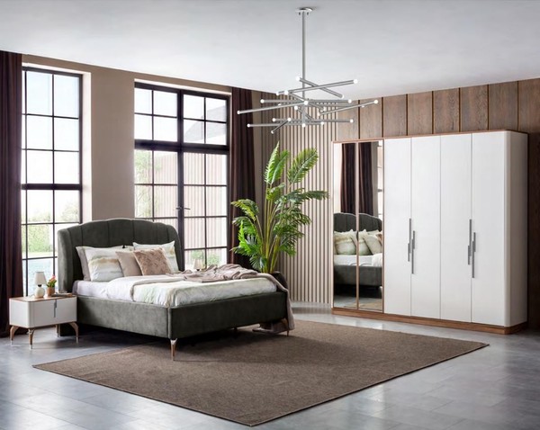 Schlafzimmer Set Luxus Komplettes Bett 2X Nachttisch Kleiderschrank 4Tlg Neu-image