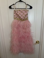 Sherri Hill Girls Sample Feather Pink Beaded Gown 4 Pageant