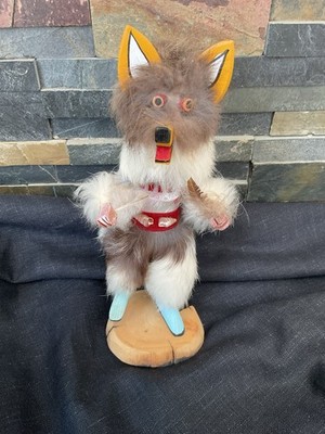 Vintage Navajo Wolf Krieger Puppe (abnehmbarer Kopfschmuck) signiert 10 Zoll