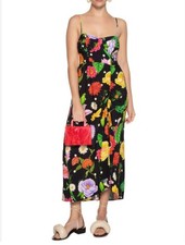 Farm Rio Floriculture Print Midi Corset Dress Black Multicolor Floral Print XS