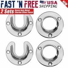 2x Heavy Duty Stainless Steel Closet Pole Sockets Rod End Support Chrome Silver