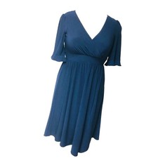 Eliza J Navy Fit Flare Knit Dress Flutter Slv Minimalist Office Career Womens 6P