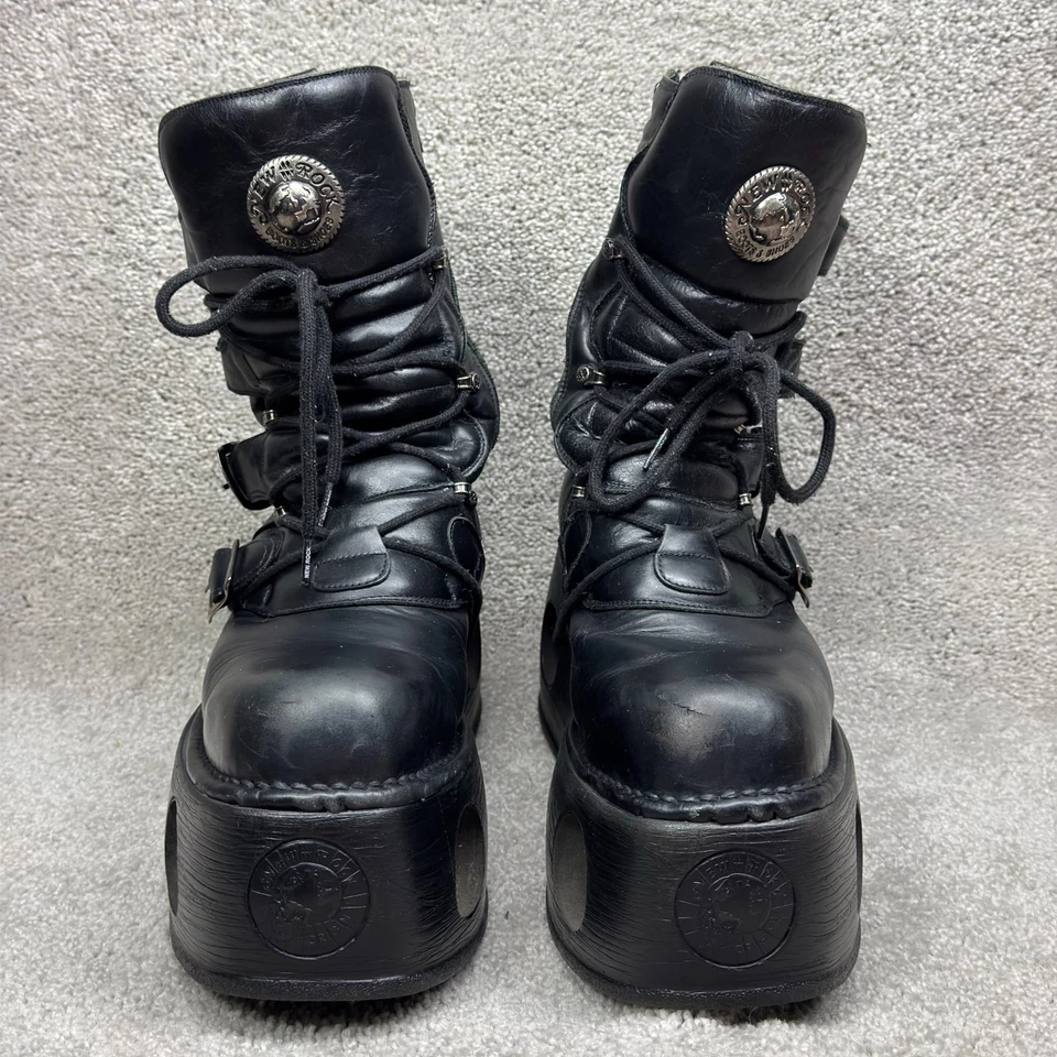 New Rock Boots Mens 12 (11.5") Black Metallic Biker Platform Gothic Rocker 373 - Image 3 of 4