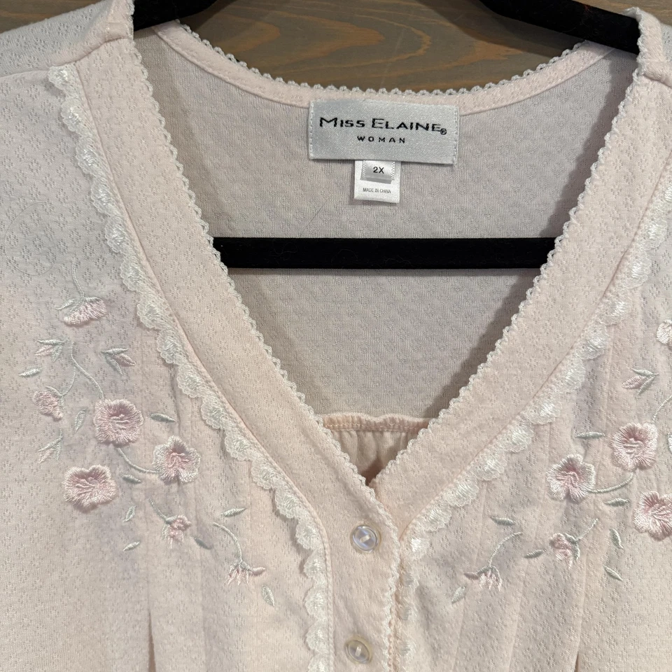 Camisón Miss Elaine Mujer 2X Rosa Manga Larga Bordado Encaje Prendas para Dormir Foto 2 de 4