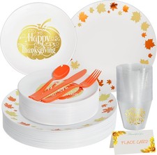 175pcs Thanksgiving Plastic Dinnerware for 25 Guests, 25 Fancy Thanksgiving