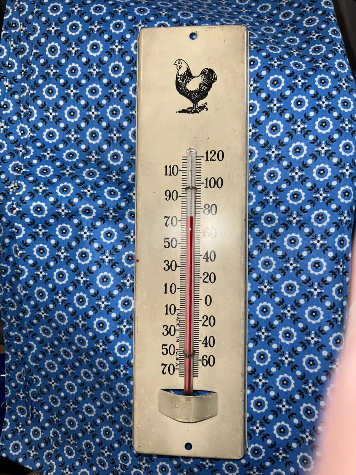 Vintage Hanging Metal Chicken Thermometer 11.5 X 3