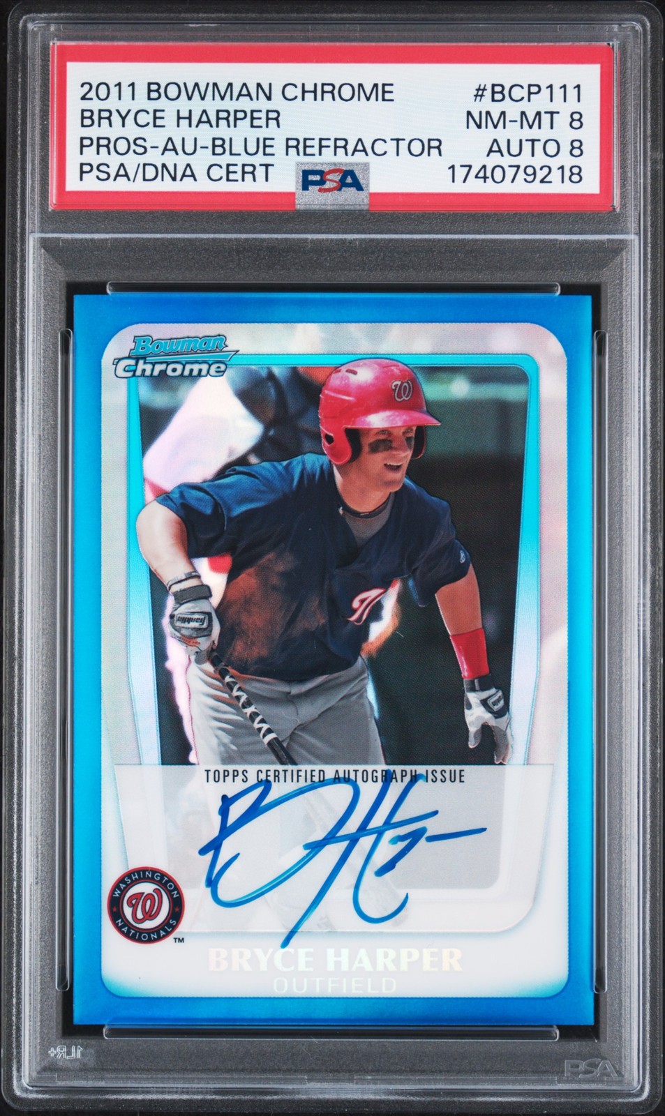 2011 BOWMAN CHROME PROSPECTS BLUE #BCP111 BRYCE HARPER 109/150 PSA 8 AUTO 8