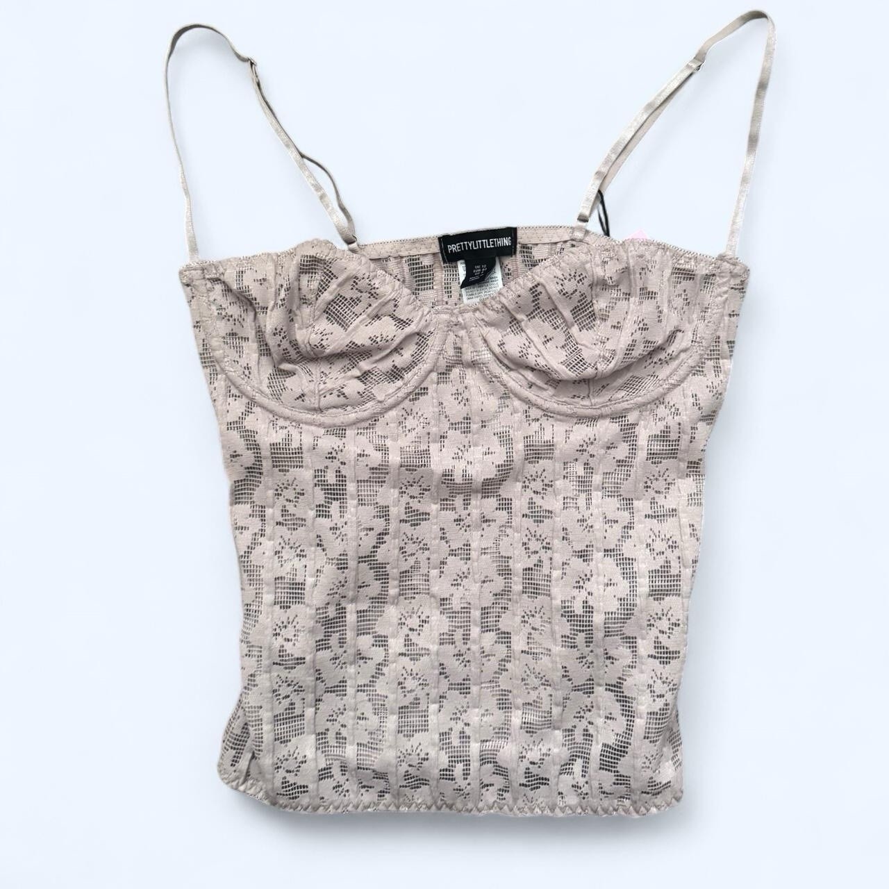 PRETTYLITTLETHING Beige Lace Floral Camisole Tank Top Spaghetti Straps