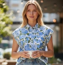 New Show Me Your MuMu Best Day Button Up Cottage Floral Blue Womens Size Medium