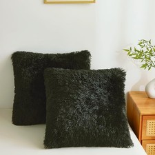 Plush Throw Pillow Covers 18"x18" Faux Fur Furry 18" x 18" Pack of 2 Black