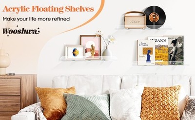 15in Clear Acrylic Multipurpose Floating Wall Shelves, Set of 3