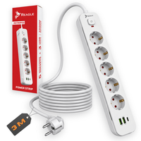 Reagle Steckdosenleiste 5-Fach 3 USB Mehrfachsteckdose Schalter Und Flachstecker